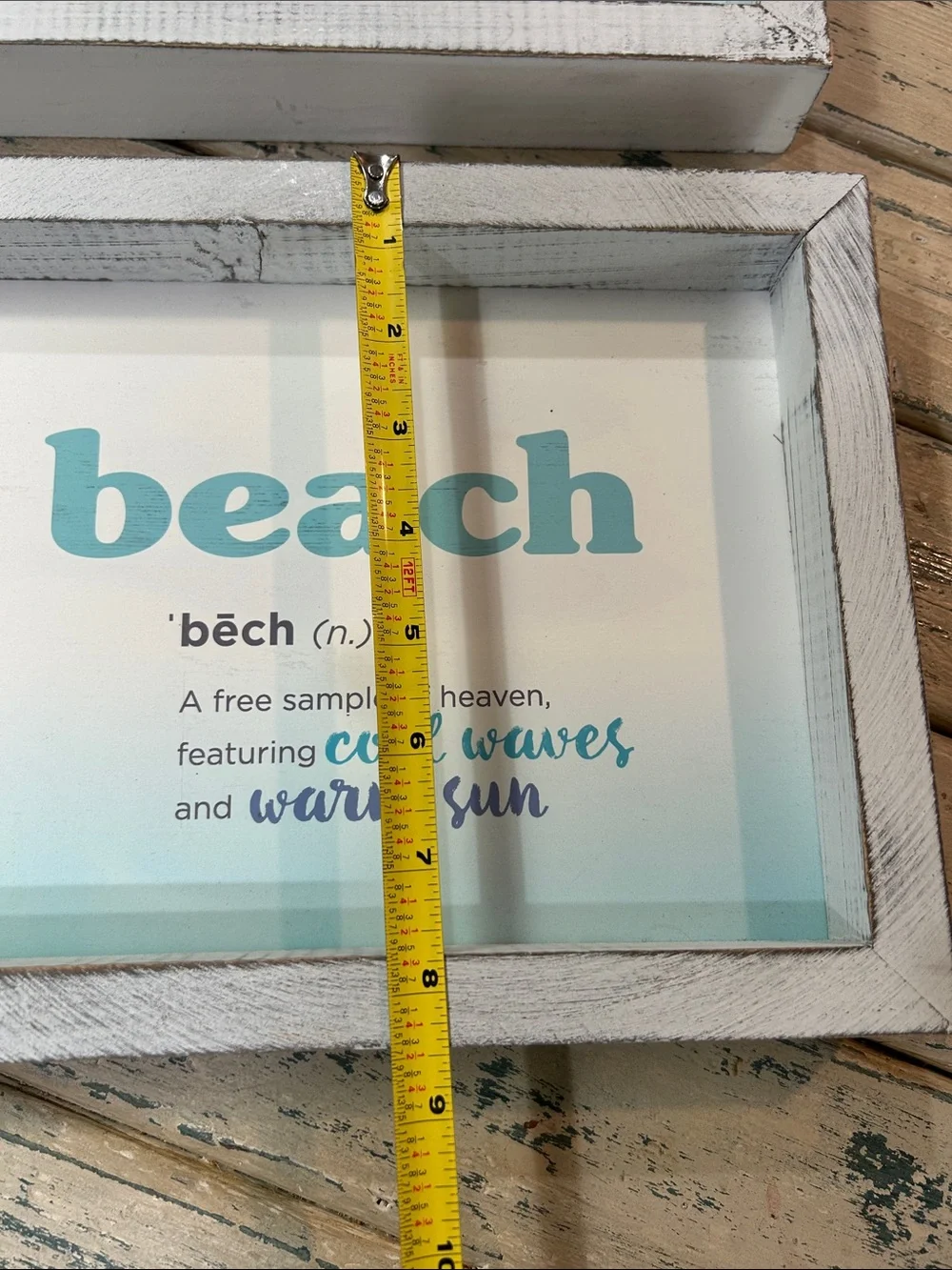 Set of 2 Coastal 'Relax' & 'Beach' Framed Wall Art Signs - Aqua Blue